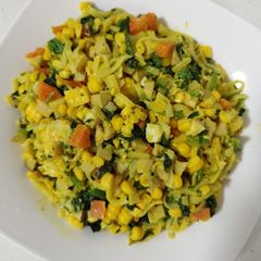A picture of Turmeric Spinach Corn Kueh Noodles.