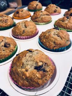 A picture of Chocolate chip banana honey oat muffins.