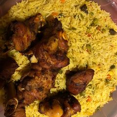A picture of Fried rice and turkey.