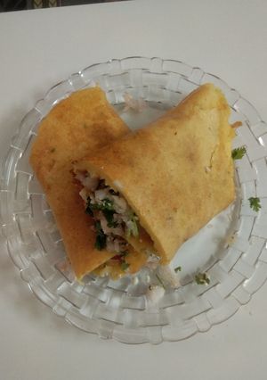 A picture of Paneer stuffed moong dal chilla.
