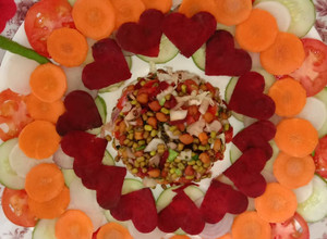 A picture of Vegetables Salad with Black chana and green moong.