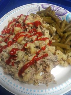 A picture of Creamy Cavatappi with pulled Pork.