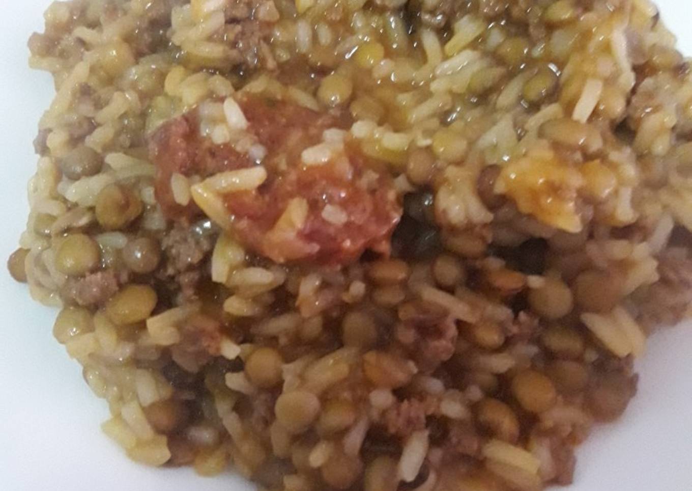 Guiso de arroz y lentejas