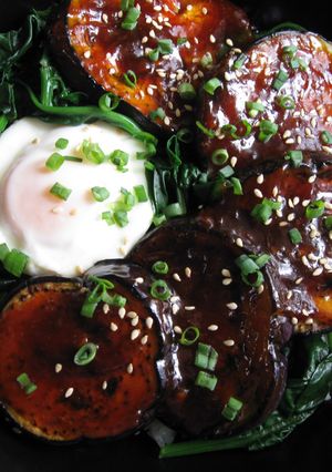 A picture of Eggplant & Egg Rice Bowl.