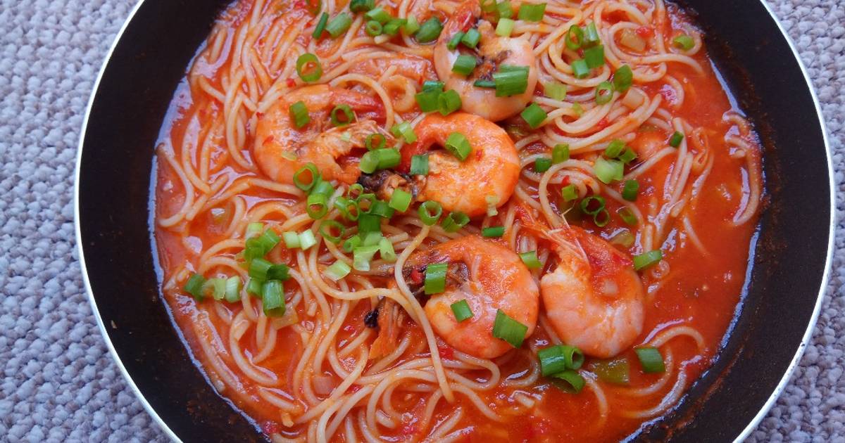 Resep Spagheti Udang Saus Padang Oleh Ummu Izzah Achsani Cookpad