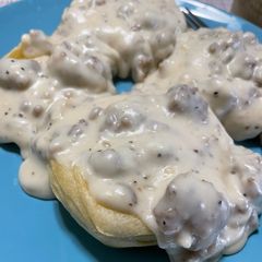 A picture of Biscuits and Sausage Gravy.