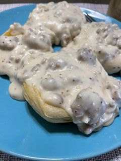 A picture of Biscuits and Sausage Gravy.