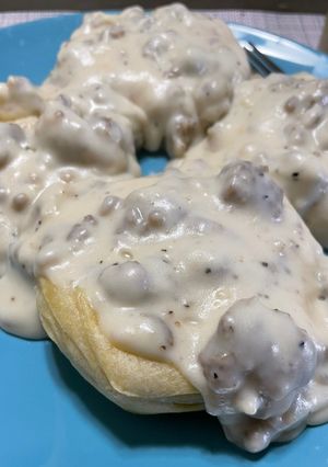 A picture of Biscuits and Sausage Gravy.
