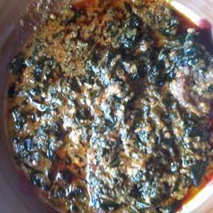 Egusi soup and beef A picture of Egusi soup and beef.