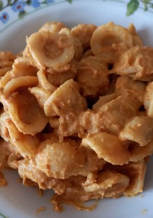 A picture of Orecchiette with Chickpea Hummus and Sun-Dried Tomatoes.