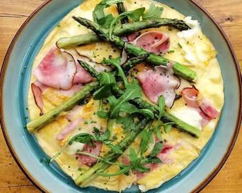 The New Way Prepare Recipe Baked omelette with ham Langres cheese and grilled asparagus Delicious Nutritious