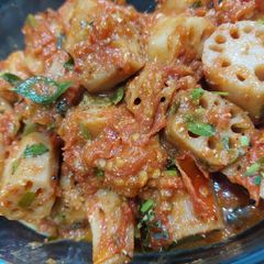 Lotus roots with mirchi A picture of Lotus roots with mirchi.