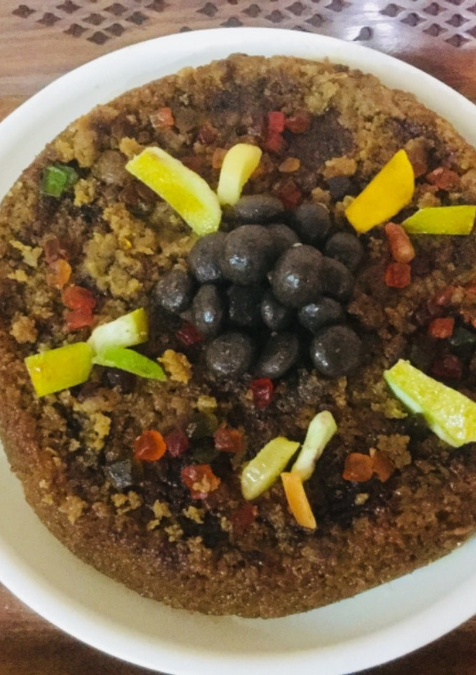 A picture of Jaggery Cake with leftover bread Slices(Edges or upper slices).