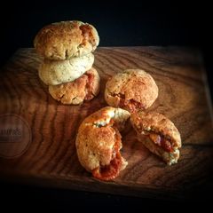 A picture of Jaggery filled rice flour cookies.