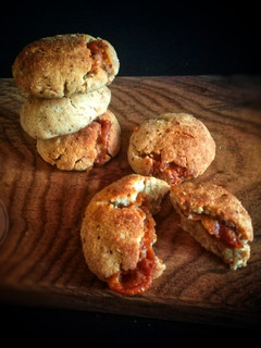 A picture of Jaggery filled rice flour cookies.