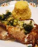 Brótola gratinada con brócoli