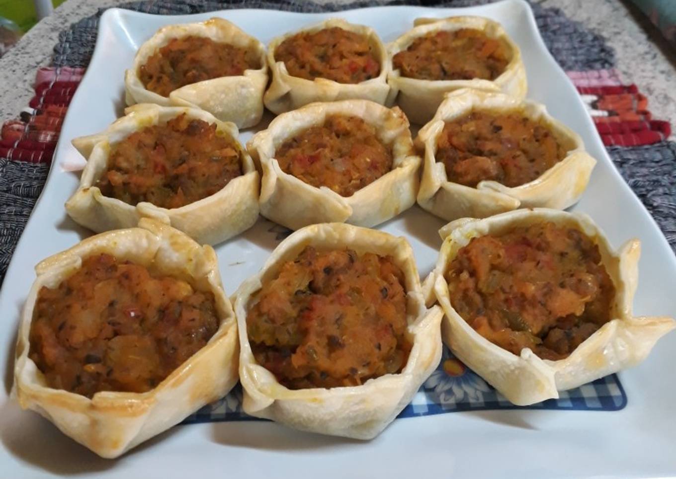Canastitas de carne y puré de calabaza