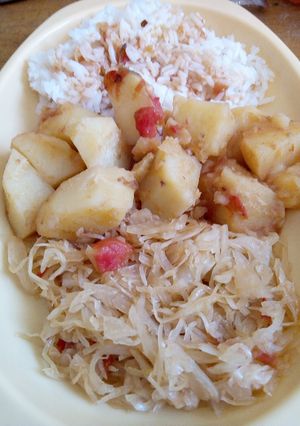 A picture of Irish potatoes with Left over Cabbages.