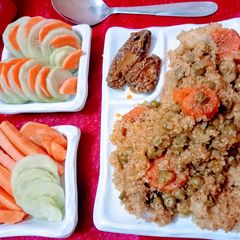 A picture of Quinoa pulao with South Indian twist.