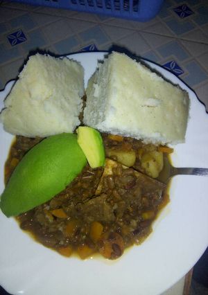 A picture of Ugali with bean stew.