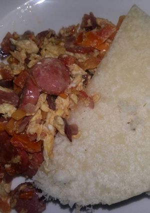 A picture of Yam and Sausage Egg Sauce.