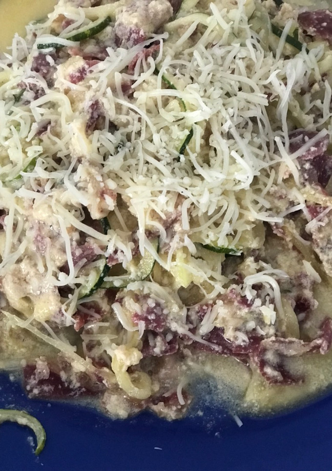 Una foto de Espaguetis de calabacín a la carbonara, keto
