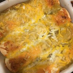 A picture of Fajita green chile enchiladas.