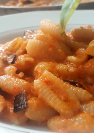 A picture of Pasta with Sicilian Pesto and Fried Eggplant.