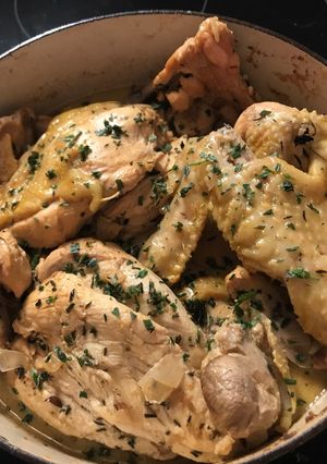 Une photo de Poulet en cocotte au cidre et à l’estragon