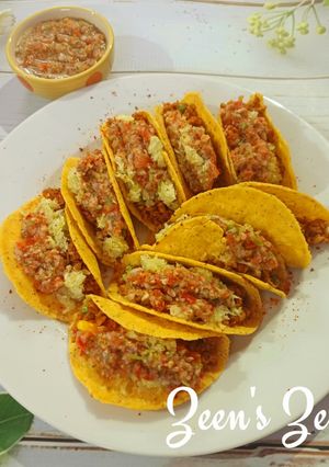 A picture of Mexican Tacos with Avocado Salsa.