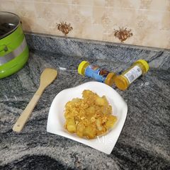 A picture of Scrambled eggs and yam.