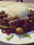 Gas meat Mai zaitun da green beans da farar shinkafa