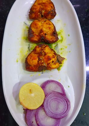 A picture of Fish Tikka in the Oven.