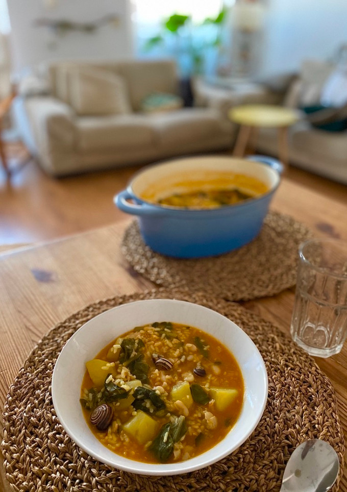 Una foto de Arròs amb bledes (arroz con acelgas)