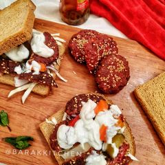 A picture of Beetroot Falafel Sandwiches.