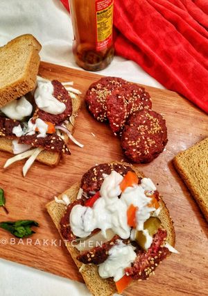 A picture of Beetroot Falafel Sandwiches.