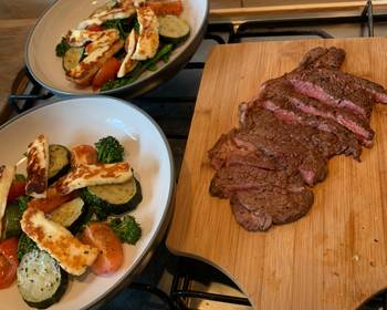 Popular Recipe Marinated steak warm Halloumi and roast vegetable salad Most Delicious