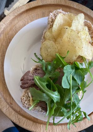 A picture of Roast beef, rocket and crisp sandwich.
