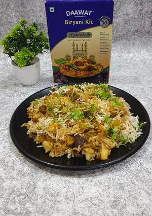 A picture of Hyderabadi Biryani with Daawat Biryani Kit.