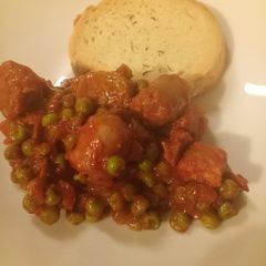 A picture of Trio of meat and pea stew.