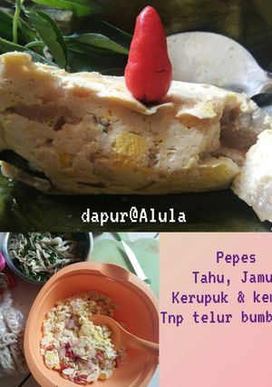 Foto resep Pepes tahu, jamur, kerupuk & kemangi tanpa telur dgn bumbu iris