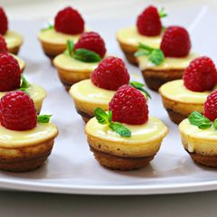 A picture of Mini Lemon Sponge Cheesecakes with Lemon Curd.