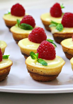 A picture of Mini Lemon Sponge Cheesecakes with Lemon Curd.