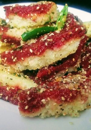 A picture of Double Decker Dhokla.