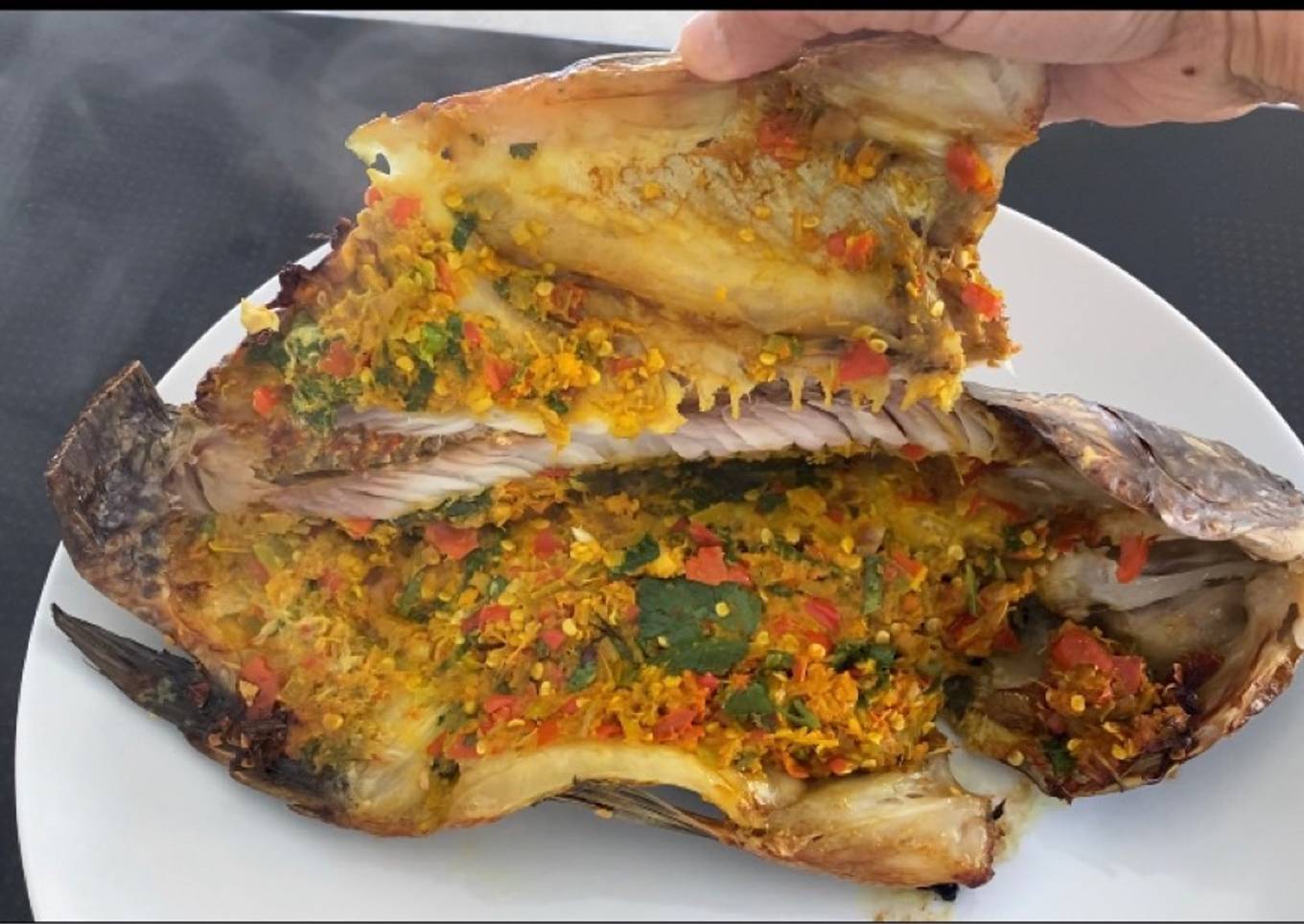 Grilled Tilapia with Special Thai Paste (lemongrass, chili, coriander root, with turmeric)