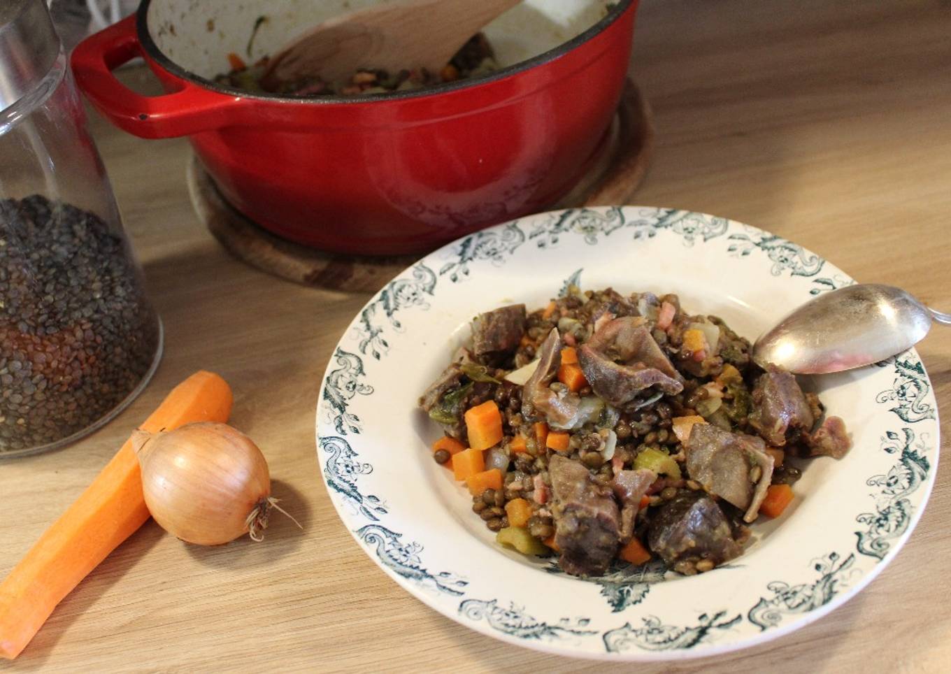 Lentilles aux gésiers confits