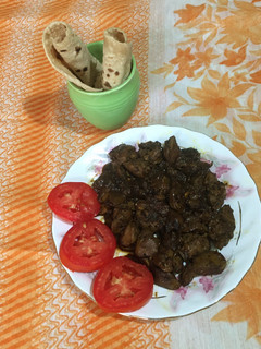 A picture of Chicken Liver dry Curry.