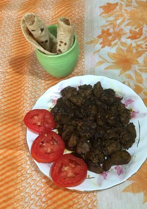 A picture of Chicken Liver dry Curry.