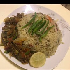 Onion Rice with minced meat sauce A picture of Onion Rice with minced meat sauce.