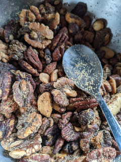 A picture of Air fryer spicy sweet roasted nuts.